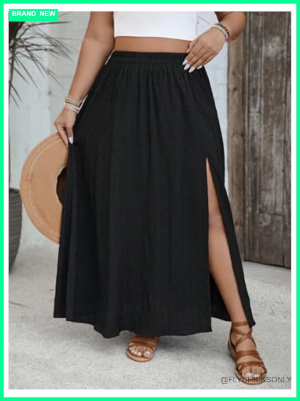Plus Size Maxi Skirt Boho Flowy High Waisted Split Ruffle Tiered